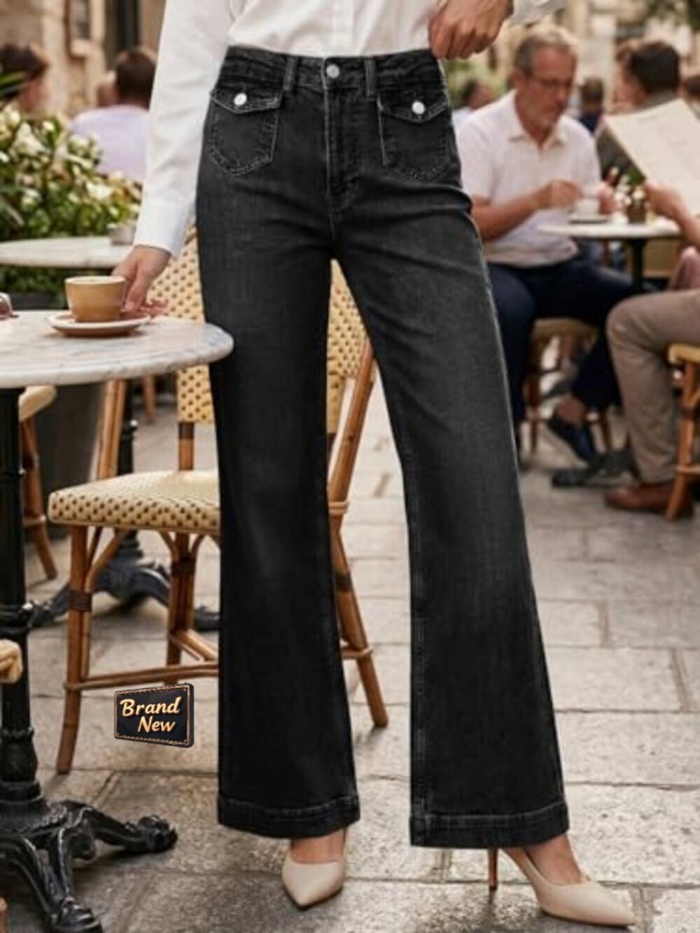 High Waisted Wide Leg Baggy Jeans with Pockets - Picture 2 of 7